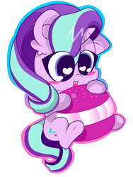 Size: 3024x4032 | Tagged: safe, artist:kittyrosie, character:starlight glimmer, species:pony, species:unicorn, chibi, cute, female, food, glimmerbetes, heart eyes, macaron, mare, simple background, solo, transparent background, wingding eyes