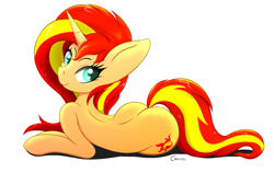 Size: 2700x1817 | Tagged: safe, artist:canister, character:sunset shimmer, species:pony, species:unicorn, bunset shimmer, curvy, female, mare, plot, solo