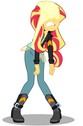 Size: 3000x4530 | Tagged: safe, artist:lifes-remedy, character:sunset shimmer, my little pony:equestria girls, abuse, atomic wedgie, clothing, female, gritted teeth, humiliation, mugen, panties, shimmerbuse, simple background, solo, sunset shimmer day, transparent background, underwear, wedgie, yellow underwear