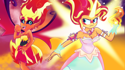 Size: 4072x2280 | Tagged: safe, artist:lifes-remedy, character:daydream shimmer, character:sunset satan, character:sunset shimmer, equestria girls:equestria girls, equestria girls:friendship games, g4, my little pony: equestria girls, my little pony:equestria girls, breasts, clothing, daydream shimmer, demon, female, smiling, sunset satan, sunset shimmer day, then and now
