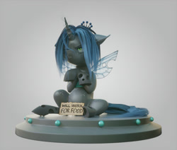 Size: 960x814 | Tagged: safe, artist:v747, character:queen chrysalis, species:changeling, species:pony, 3d, angry, changeling queen, crossed arms, cute, cutealis, female, filly, filly queen chrysalis, foal, gradient background, grumpy, madorable, nymph, sitting, solo, text, will x for y, younger