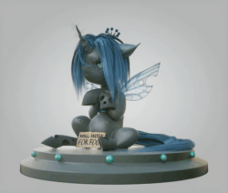 Size: 960x814 | Tagged: safe, artist:v747, character:queen chrysalis, species:changeling, species:pony, 3d, angry, animated, changeling queen, crossed arms, cute, cutealis, female, filly, grumpy, madorable, no sound, nymph, sitting, solo, text, turnable, turntable, webm, will x for y, younger