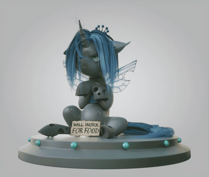 Size: 708x600 | Tagged: safe, artist:v747, character:queen chrysalis, species:changeling, species:pony, 3d, animated, crossed arms, cute, cutealis, female, filly, gif, grumpy, sitting, solo, turnable, turntable, will x for y, younger