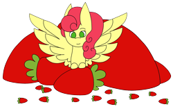 Size: 2740x1718 | Tagged: safe, artist:icey-wicey-1517, artist:midnightamber, edit, character:strawberry sunrise, species:pegasus, species:pony, collaboration, color edit, colored, cute, female, food, mare, simple background, solo, strawberry, strawwberry sunrise, transparent background