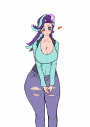 Size: 3508x4961 | Tagged: safe, artist:franschesco, character:starlight glimmer, species:human, my little pony:equestria girls, big breasts, breasts, busty starlight glimmer, cleavage, clothing, female, huge breasts, human coloration, humanized, simple background, smiling, solo, white background, wide hips