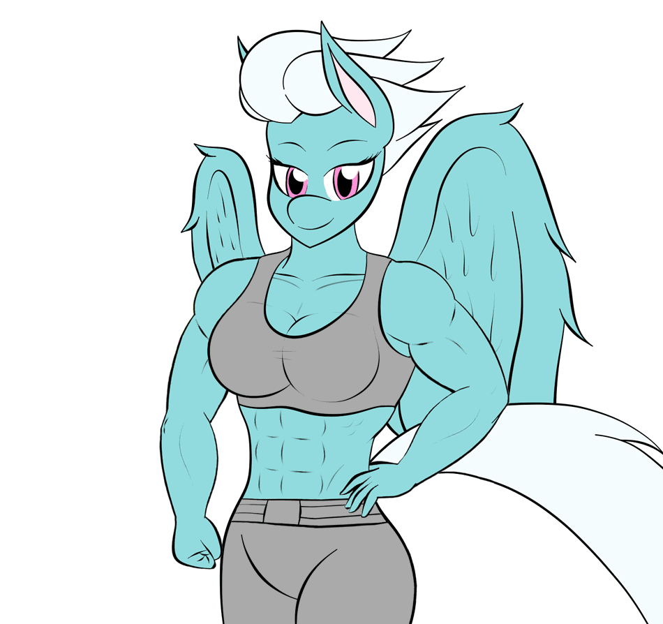 Size: 950x894 | Tagged: safe, artist:calm wind, artist:matchstickman, character:fleetfoot, species:anthro, 1000 years in photoshop, abs, animated, armpits, biceps, breasts, cleavage, clothing, female, fleetflex, flexing, frame by frame, midriff, muscles, one eye closed, sports bra, wink, workout outfit