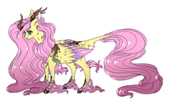 Size: 2993x1819 | Tagged: safe, artist:marbola, character:fluttershy, species:kirin, episode:sounds of silence, g4, my little pony: friendship is magic, cloven hooves, colored fetlocks, colored wings, colored wingtips, female, kirin fluttershy, kirin-ified, simple background, smiling, solo, species swap, white background, winged kirin