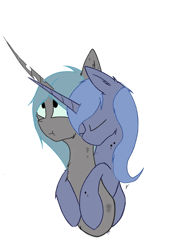 Size: 1217x1733 | Tagged: safe, artist:groomlake, character:princess luna, character:queen chrysalis, species:changeling, ship:chrysaluna, changeling queen, colored, eyes closed, female, hug, lesbian, looking up, shipping, simple background, spots, white background