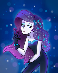 Size: 1988x2525 | Tagged: safe, artist:xan-gelx, character:rarity, episode:the other side, g4, my little pony: equestria girls, my little pony:equestria girls, bare shoulders, beautiful, bodysuit, breasts, cleavage, clothing, eyeshadow, fabulous, female, gloves, jojo pose, lidded eyes, makeup, pose, sexy, sleeveless, solo, strapless, stupid sexy rarity, unitard