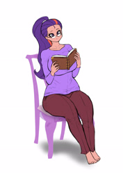 Size: 2480x3508 | Tagged: safe, artist:franschesco, character:twilight sparkle, species:human, book, female, glasses, humanized, pigtails, sitting, solo