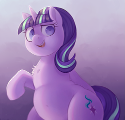 Size: 935x893 | Tagged: safe, artist:toroitimu, character:starlight glimmer, species:pony, species:unicorn, belly, belly button, big belly, chest fluff, chubby, female, mare, open mouth, s5 starlight, solo