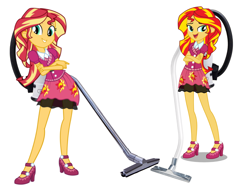 Size: 2048x1536 | Tagged: safe, artist:keronianniroro, artist:seahawk270, edit, character:sunset shimmer, my little pony:equestria girls, backpack vacuum cleaner, clothing, female, high heels, random, shoes, simple background, skirt, solo, vacuum cleaner, vector, vector edit, white background