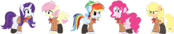 Size: 1024x203 | Tagged: safe, artist:bezziie, character:applejack, character:fluttershy, character:pinkie pie, character:rainbow dash, character:rarity, species:pony, bang dream, clothing, schoolgirl, simple background, transparent background