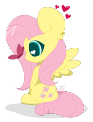 Size: 2999x3919 | Tagged: safe, artist:kittyrosie, character:fluttershy, species:pegasus, species:pony, butterfly, cute, female, floating heart, heart, heart eyes, looking at something, mare, profile, shyabetes, simple background, sitting, solo, spread wings, transparent background, watermark, wingding eyes, wings