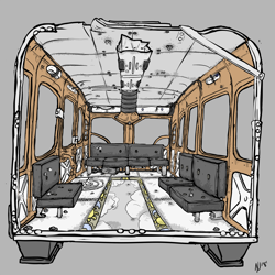 Size: 2500x2500 | Tagged: safe, artist:dombrus, fallout equestria, bullet hole, bus, interior, no pony, sky bandit, skywagon