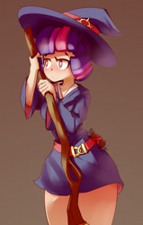 Size: 1224x1920 | Tagged: safe, artist:bloodatius, character:twilight sparkle, species:human, broom, female, humanized, little witch academia, witch