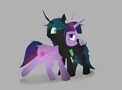 Size: 3033x2241 | Tagged: safe, artist:groomlake, character:queen chrysalis, character:twilight sparkle, character:twilight sparkle (alicorn), species:alicorn, species:changeling, species:pony, ship:twisalis, changeling queen, colored, female, hug, lesbian, love, shipping, simple, simple background, snuggling, tongue out