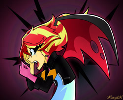 Size: 2422x1967 | Tagged: safe, artist:xan-gelx, character:sunset satan, character:sunset shimmer, g4, my little pony:equestria girls, clothing, crying, demon, female, jacket, leather jacket, solo, sunset satan, transformation