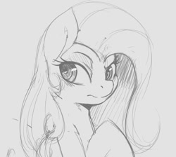 Size: 763x685 | Tagged: safe, artist:tre, character:fluttershy, species:pegasus, species:pony, bust, female, grayscale, looking away, looking sideways, mare, monochrome, portrait, serious, sketch, solo, three quarter view
