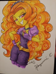 Size: 1536x2048 | Tagged: safe, artist:jadedjynx, character:adagio dazzle, my little pony:equestria girls, adoragio, cute, evil grin, female, gem, grin, kazumi evans, looking at you, signature, simple background, siren gem, smiling, traditional art, white background