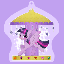 Size: 878x878 | Tagged: safe, artist:ayahana, character:twilight sparkle, character:twilight sparkle (alicorn), species:alicorn, species:pony, carousel, female, looking at you, mare, merry-go-round, open mouth, solo, spread wings, wings