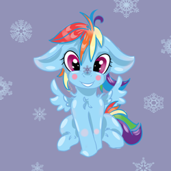 Size: 3200x3200 | Tagged: safe, artist:mdwines, character:rainbow dash, species:pony, chest fluff, female, filly, floppy ears, mare, snow, solo