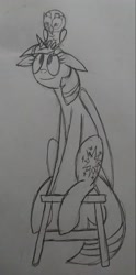 Size: 1151x2315 | Tagged: safe, artist:derpanater, character:owlowiscious, character:twilight sparkle, character:twilight sparkle (alicorn), species:alicorn, species:pony, 30 minute art challenge, floppy ears, sitting, stool, traditional art