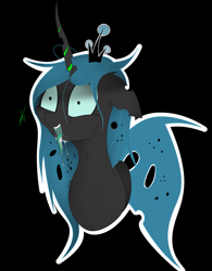 Size: 1945x2491 | Tagged: safe, artist:groomlake, derpibooru original, character:queen chrysalis, species:changeling, species:pony, black background, changeling queen, drool, drool string, female, open mouth, silly, simple background, tongue out