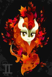 Size: 1000x1466 | Tagged: safe, artist:ii-art, character:autumn blaze, species:kirin, episode:sounds of silence, g4, my little pony: friendship is magic, bust, female, horn, leaf, lineless, looking at you, maple leaf, portrait, smiling, solo