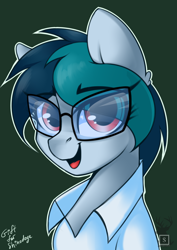 Size: 1280x1807 | Tagged: safe, artist:php97, oc, oc only, oc:delta vee, species:pegasus, species:pony, clothing, female, glasses, looking at you, mare, open mouth, present, shirt, solo