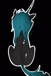 Size: 1672x2504 | Tagged: safe, artist:groomlake, character:queen chrysalis, species:changeling, species:pony, black background, changeling queen, colored, cute, cutealis, female, mare, simple background, sitting, solo, spots