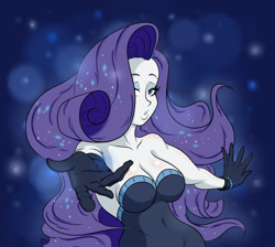 Size: 1600x1436 | Tagged: safe, artist:albertbm, character:rarity, episode:the other side, g4, my little pony: equestria girls, my little pony:equestria girls, beautiful, breasts, busty rarity, cleavage, clothing, dress, eyeshadow, fabulous, female, gloves, lidded eyes, looking at you, makeup, solo