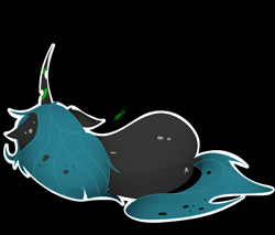 Size: 2689x2296 | Tagged: safe, artist:groomlake, character:queen chrysalis, species:changeling, species:pony, black background, changeling queen, colored, cute, cutealis, female, mare, rear view, resting, simple background, sleeping, solo, spots