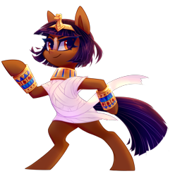 Size: 2832x2858 | Tagged: safe, artist:meekcheep, oc, oc only, oc:high priestess tathra, species:pony, bandage, bipedal, buck legacy, egyptian, female, gold, mare, orange eyes, peytral, purple hair, simple background, snake, solo, tanned, thick eyelashes, tiara, transparent background