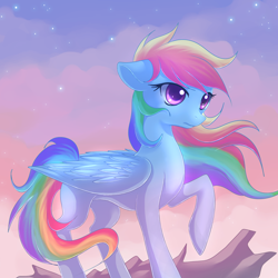 Size: 2222x2222 | Tagged: safe, artist:jacky-bunny, character:rainbow dash, species:pegasus, species:pony, female, floppy ears, high res, mare, raised hoof, solo