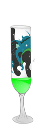 Size: 780x2144 | Tagged: safe, artist:groomlake, character:queen chrysalis, species:changeling, species:pony, alcohol, changeling queen, colored, drink, female, glass, signature, silly, simple, simple background, solo, spots, tiny, tiny ponies, white background