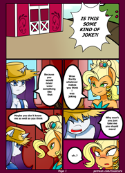 Size: 1949x2699 | Tagged: safe, artist:caoscore, character:applejack, character:rarity, species:anthro, species:earth pony, species:pony, species:unicorn, comic:rarijack, ship:rarijack, episode:simple ways, g4, my little pony: friendship is magic, applejewel, blushing, comic, confession, dialogue, female, lesbian, rarihick, shipping