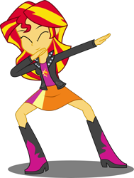 Size: 6133x8102 | Tagged: safe, artist:toonalexsora007, character:sunset shimmer, my little pony:equestria girls, absurd resolution, boots, clothing, dab, eyes closed, female, jacket, leather, leather jacket, shoes, simple background, skirt, solo, transparent background, vector