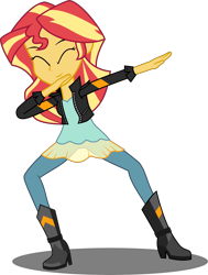 Size: 6133x8102 | Tagged: safe, artist:toonalexsora007, character:sunset shimmer, equestria girls:friendship games, g4, my little pony: equestria girls, my little pony:equestria girls, absurd resolution, clothing, dab, eyes closed, female, jacket, leather jacket, pants, simple background, smiling, solo, transparent background