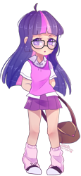 Size: 671x1462 | Tagged: safe, artist:emily-826, character:twilight sparkle, species:human, chibi, clothing, converse, female, glasses, humanized, schoolgirl, shoes, simple background, sneakers, solo, transparent background