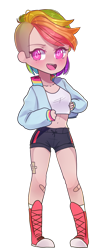 Size: 726x1812 | Tagged: safe, artist:emily-826, character:rainbow dash, species:human, converse, female, humanized, open mouth, shoes, simple background, smiling, solo, transparent background