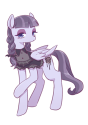 Size: 398x564 | Tagged: safe, artist:kkmrarar, edit, editor:jamalleymall, character:inky rose, species:pegasus, species:pony, clothing, cropped, eyeshadow, female, looking at you, makeup, mare, raised hoof, simple background, solo, white background