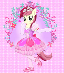Size: 2300x2600 | Tagged: safe, artist:avchonline, character:roseluck, species:anthro, species:earth pony, species:plantigrade anthro, species:pony, adorarose, arm hooves, ballerina, ballet, blushing, canterlot royal ballet academy, clothing, dress, female, gloves, jewelry, long gloves, mare, pantyhose, pretty, shoes, skirt, solo, tiara, tights, tutu