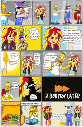 Size: 3237x4920 | Tagged: safe, artist:toonalexsora007, character:sunset shimmer, my little pony:equestria girls, chimney, chips, christmas, comic, crossover, crying, dialogue, donut, doritos, fiery shimmer, fire, food, holiday, homer simpson, peridot (steven universe), self paradox, snow, spray, steven universe, the simpsons