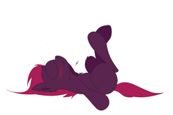 Size: 1808x1208 | Tagged: safe, artist:groomlake, character:fizzlepop berrytwist, character:tempest shadow, species:pony, species:unicorn, blushing, colored, embarrassed, female, legs in air, lying down, mare, shy, simple background, solo, white background