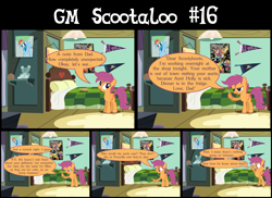 Size: 4800x3500 | Tagged: safe, artist:gm-scoots, artist:lytlethelemur, character:scootaloo, species:pegasus, species:pony, comic:bleeding hearts, comic, implied aunt holiday, implied auntie lofty, implied implying, implied lesbian, implied scootaloo's parents, note, scootaloo's house