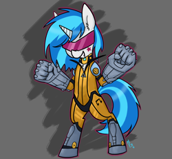 Size: 1680x1553 | Tagged: safe, artist:meekcheep, character:dj pon-3, character:vinyl scratch, species:pony, species:unicorn, bipedal, crossover, female, league of legends, solo, vi