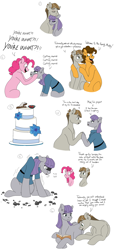 Size: 1850x4060 | Tagged: safe, artist:pastel-charms, character:boulder, character:cheese sandwich, character:maud pie, character:mudbriar, character:pinkie pie, species:earth pony, species:pony, ship:maudbriar, book, cake, cargo ship, female, food, male, mare, pregnant, rock, shipping, stallion, stick and stone, straight, technically, twiggy (pet), wedding cake