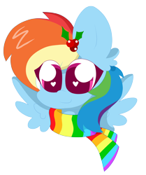 Size: 2966x3552 | Tagged: safe, artist:kittyrosie, character:rainbow dash, species:pegasus, species:pony, clothing, ear fluff, female, heart eyes, holly, holly mistaken for mistletoe, mare, scarf, simple background, solo, transparent background, wingding eyes