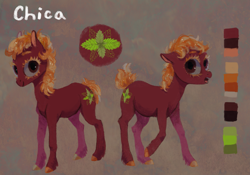 Size: 3543x2480 | Tagged: safe, artist:wolfiedrawie, oc, oc only, oc:chica, species:earth pony, species:pony, cutie mark, female, mare, name, reference sheet, solo, three quarter view